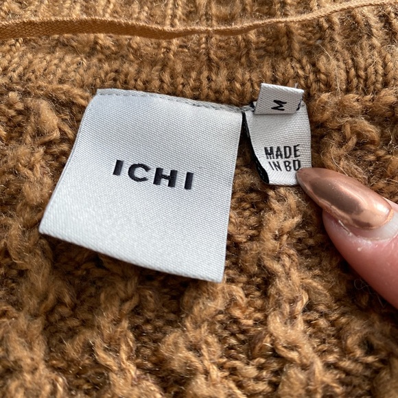 ICHI tan brown knit sweater crew neck cotton blend - Picture 5 of 9